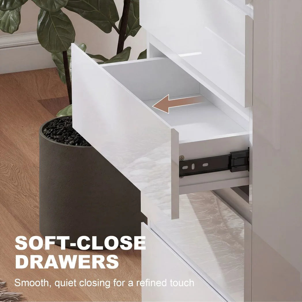 HOMCOM 5-Drawer Chest of Drawers with Handle-Free High Gloss Fronts & Soft-Close – Modern Bedroom Storage Unit