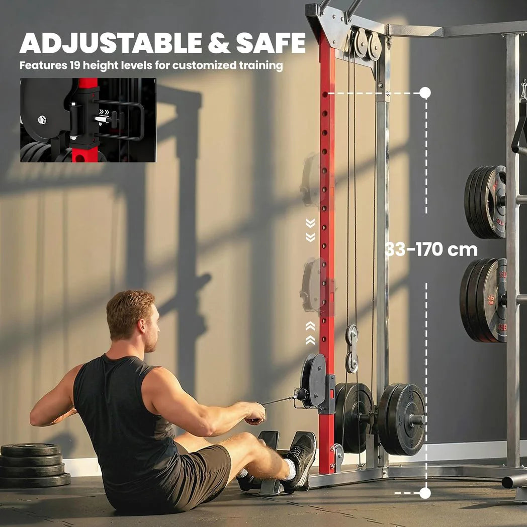SPORTNOW Power Cage with Dual Cable Pulley System, Pull-Up Bar, Dip Station & Landmine – Home Gym Power Rack