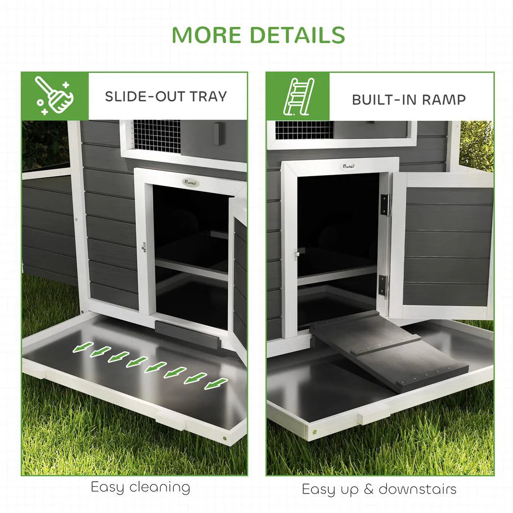 PawHut Wooden Chicken Coop with Nesting Boxes, Openable Roof and Pull-Out Tray – Outdoor Hen House, 150 x 100 x 97 cm