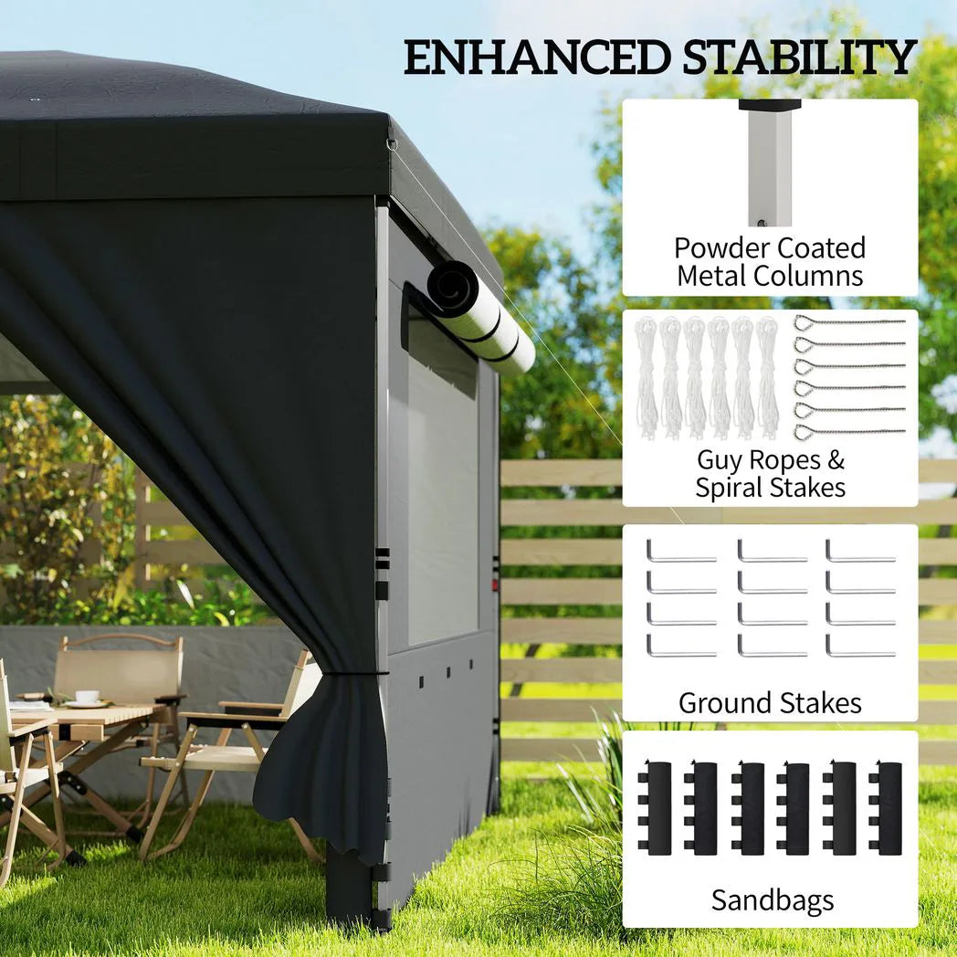 Outsunny 3 x 6m Pop Up Gazebo with 6 Sidewalls and Wheeled Bag, UPF 50, Black