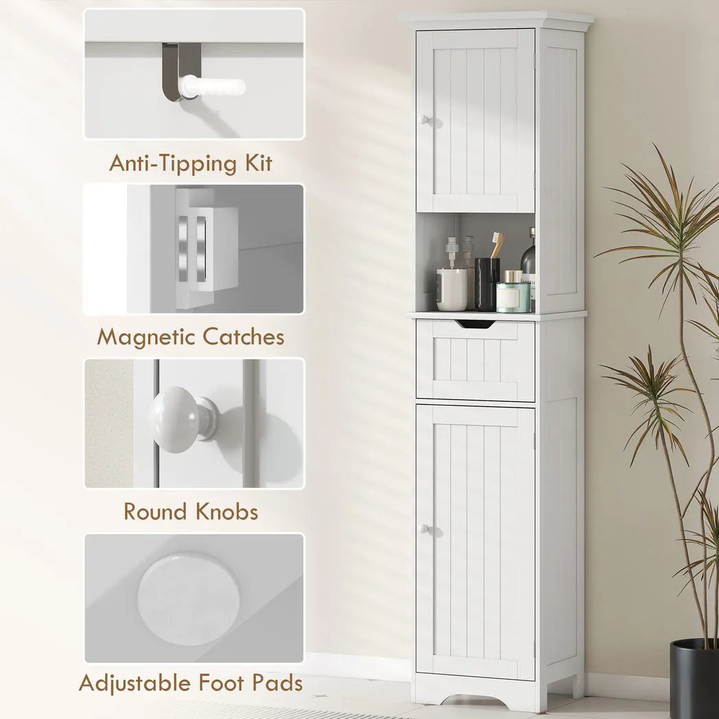 HOMCOM Slim Tall Bathroom Storage Cabinet with Motion Sensor LED Lights, Drawer & Adjustable Shelf – White