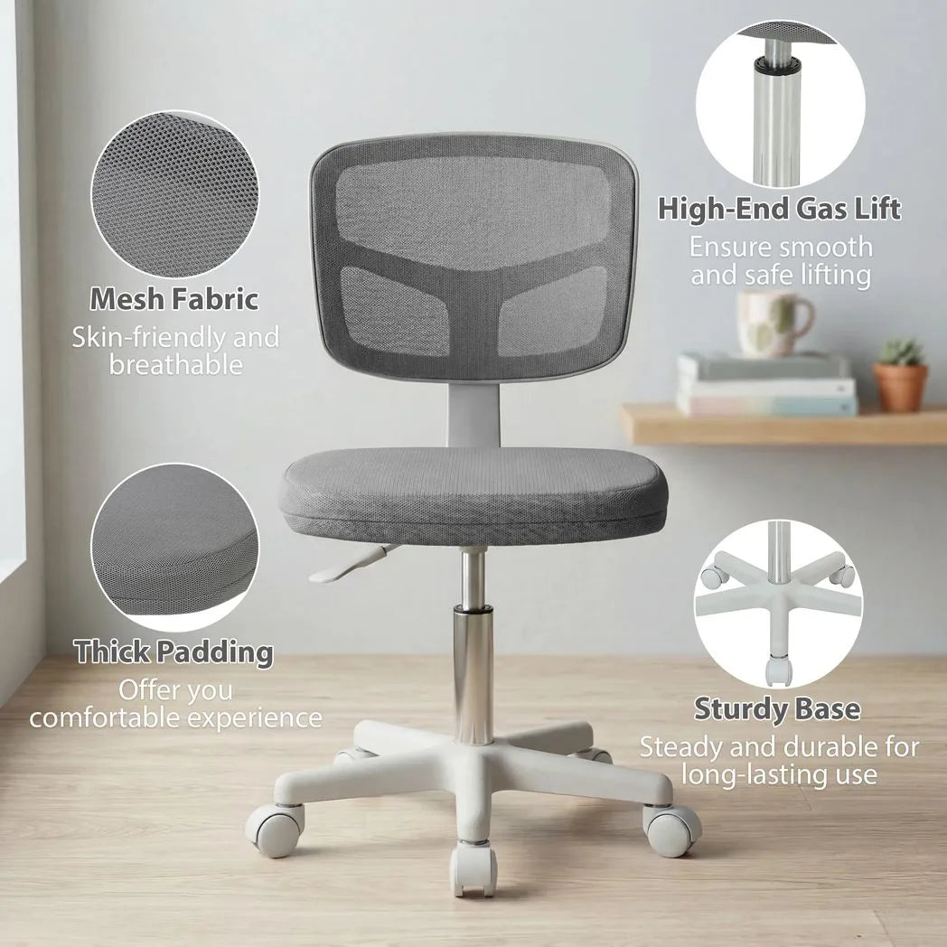 Vinsetto Small Armless Office Chair with Curved Back – Ergonomic Swivel Mesh Desk Chair, Dark Grey