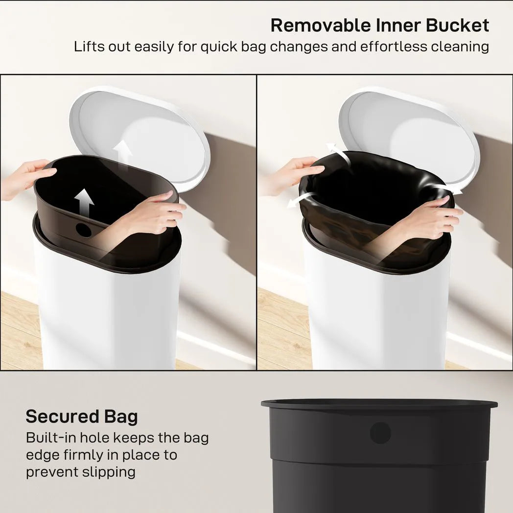 HOMCOM 30L Modern Curved Pedal Kitchen Bin with Soft-Close Lid and Removable Bucket, White