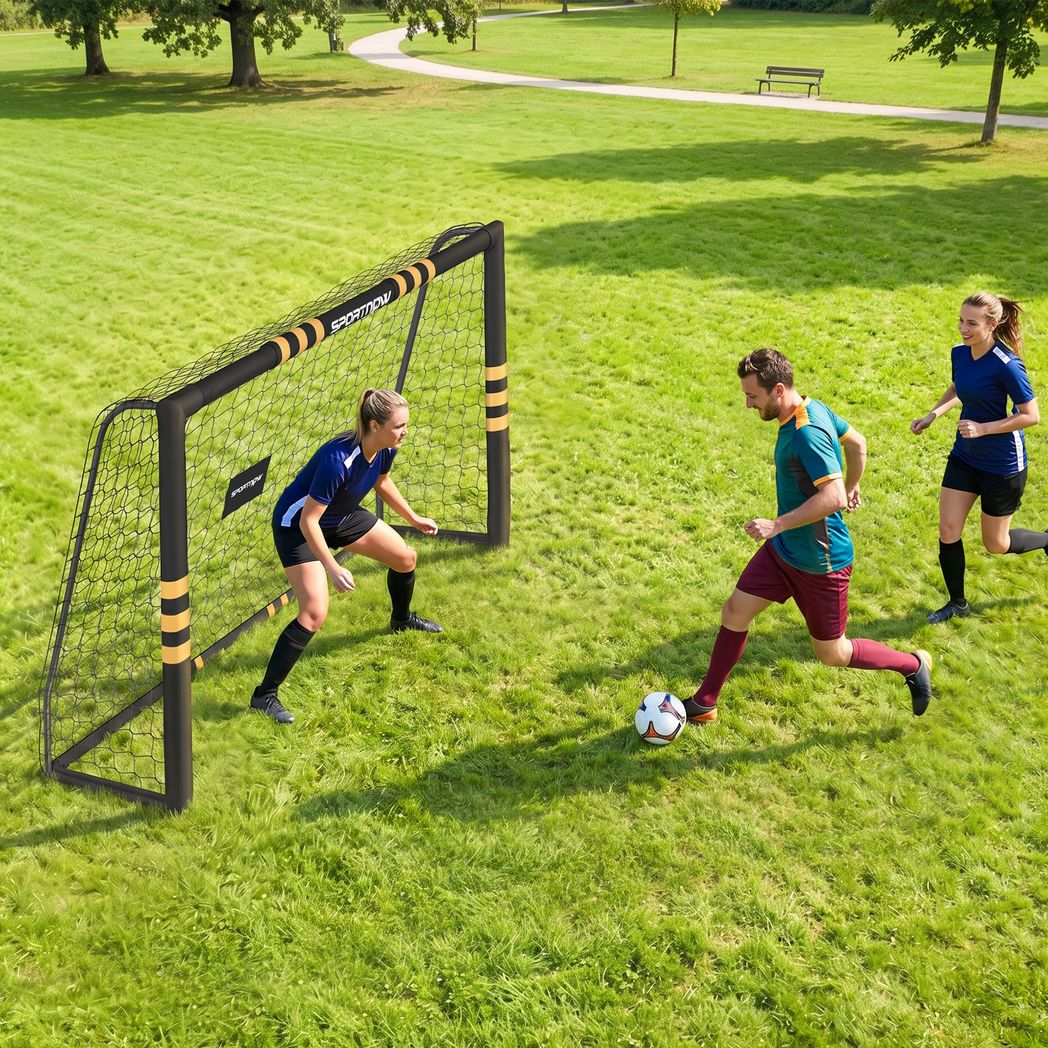 SPORTNOW 8 x 5ft Portable Football Goal with Foam-Padded Metal Frame & Ground Stakes – Garden Football Net for Training