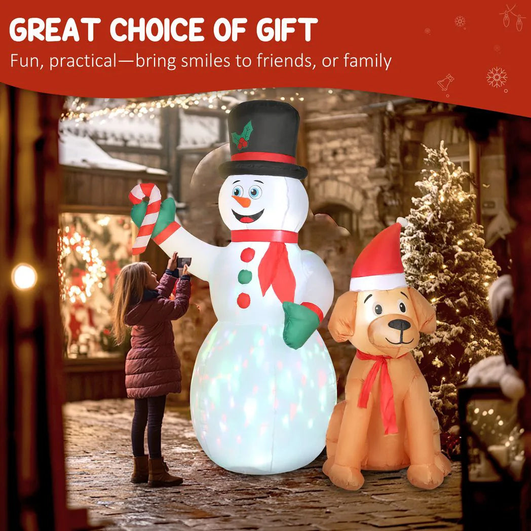 Outsunny 6ft Christmas Inflatable Snowman and Dog with Built-in LED Lights – Indoor Outdoor Garden Decoration