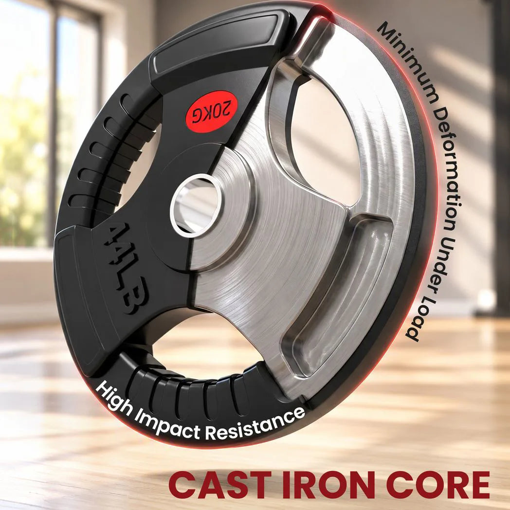 SPORTNOW 20kg Olympic Weight Plate with Tri-Grip Handles and 5cm Centre Hole – Home Gym, Black