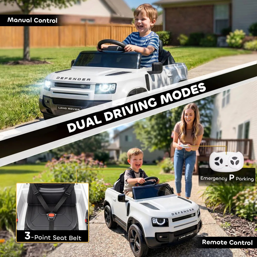AIYAPLAY Land Rover Licensed 12V Kids Ride-On Car with Remote, Suspension and Soft Start – Lights and Music, White