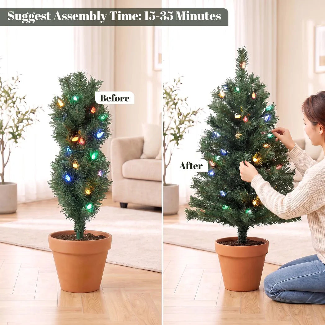 HOMCOM Set of 2 Pre-Lit 60 cm Outdoor Christmas Trees with Ground Stakes and 60 Multicolour LEDs, Green