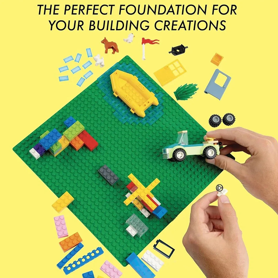 9 Piece Building Brick Baseplate Set, 25.5 x 25.5cm – Compatible Toy Base Boards, Multicolour