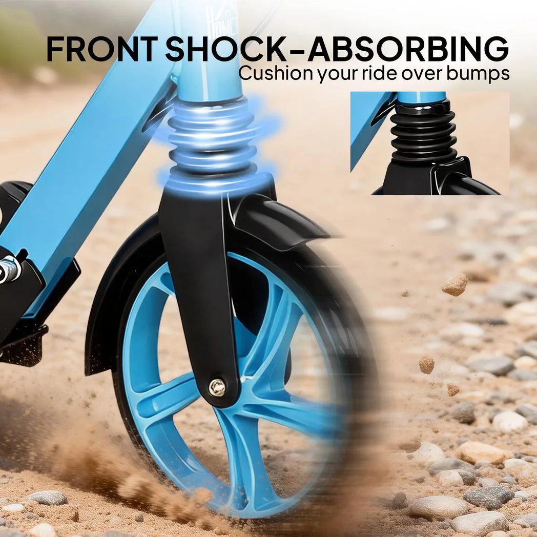 HOMCOM One-Click Folding Kick Scooter with Adjustable Handlebar, Dual Brakes & Kickstand – Push Scooter, Blue