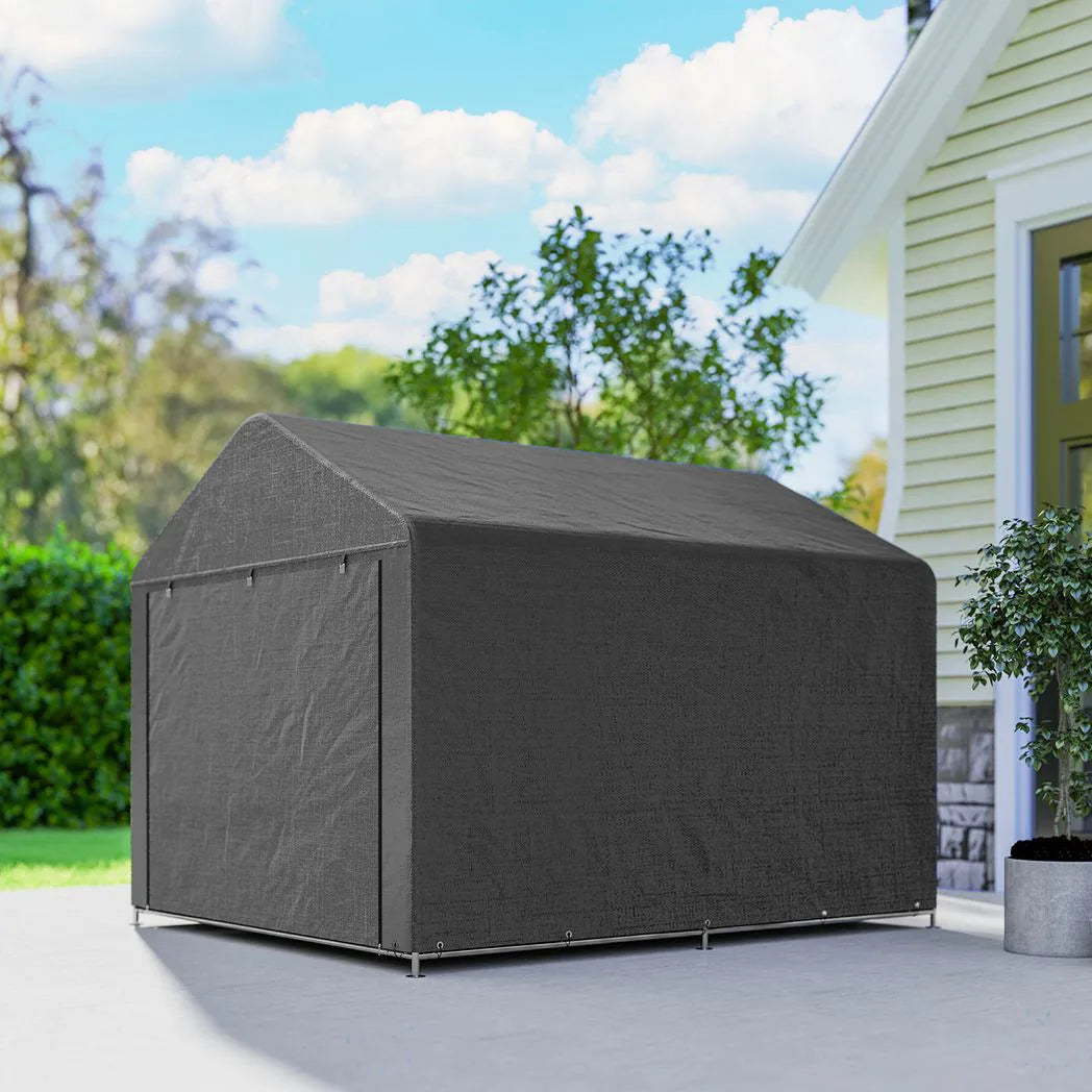 Outsunny 6.6 x 7.8ft Portable Storage Shed with Roll-Up Zipper Door – Waterproof Bike Tent, Dark Grey
