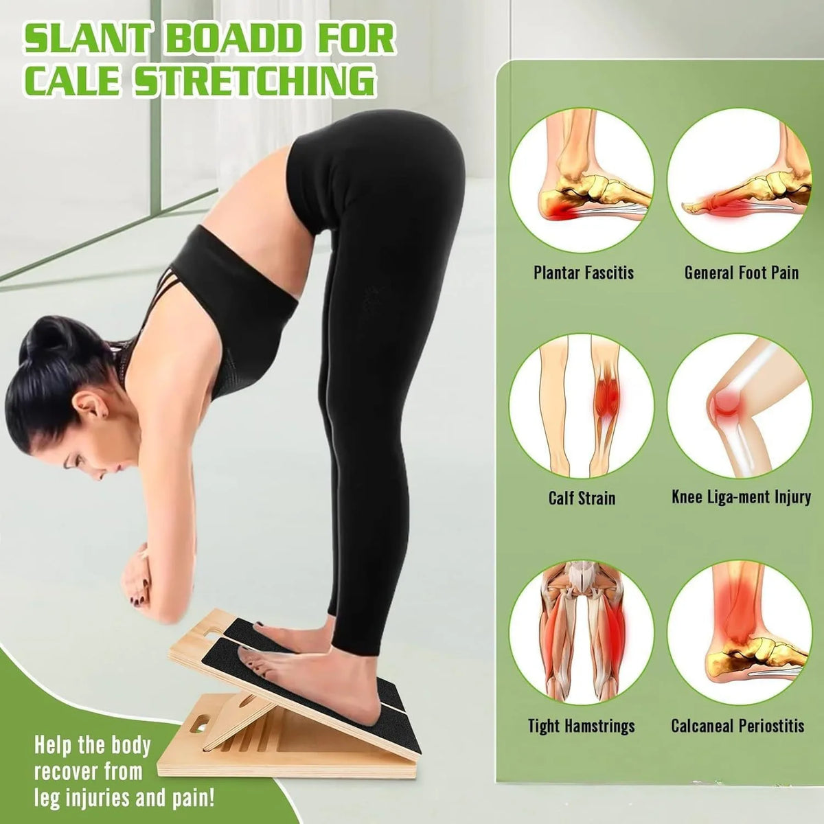 Wooden Calf Incline Board with Adjustable Angle – Foldable Slant Board Calf Stretcher for Yoga & Leg Stretching