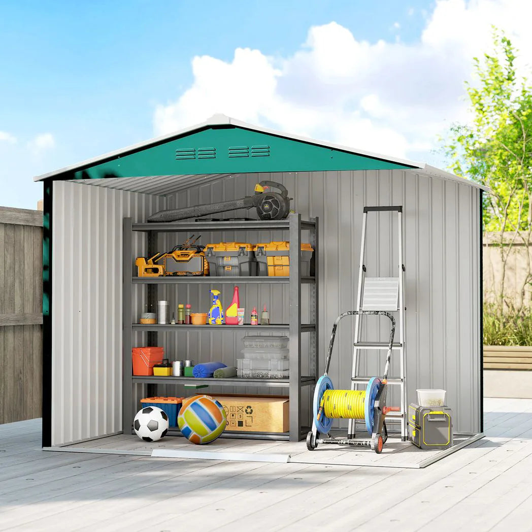 Outsunny 8 x 6ft Galvanised Steel Garden Shed with Sliding Double Doors – Green