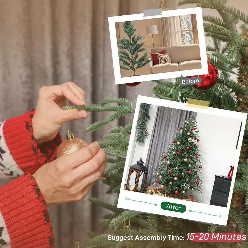 HOMCOM 6ft Full Spruce Artificial Christmas Tree with 1814 Realistic Tips – Easy Assembly, Green