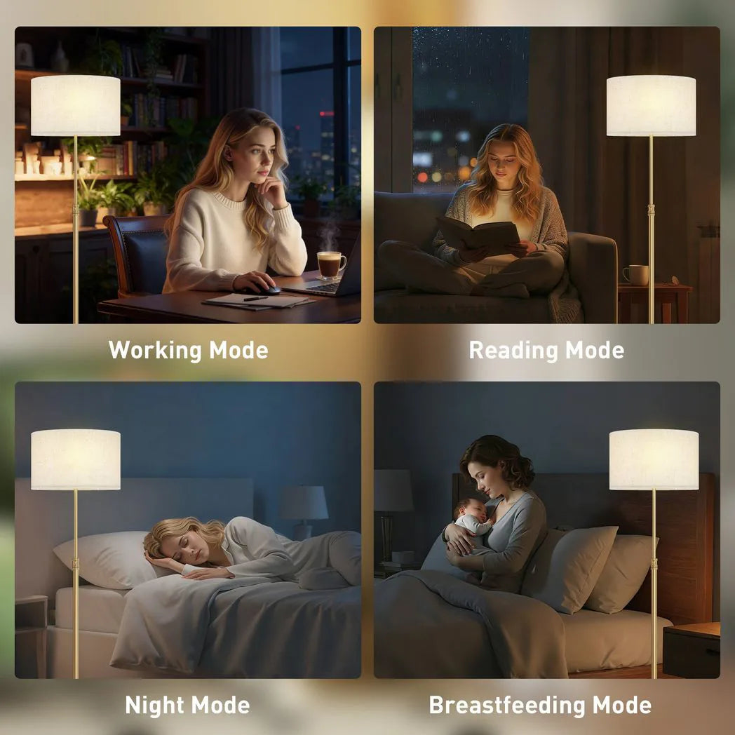 HOMCOM Floor Lamp with Remote, Height Adjustable Standing Lamp with Linen Shade