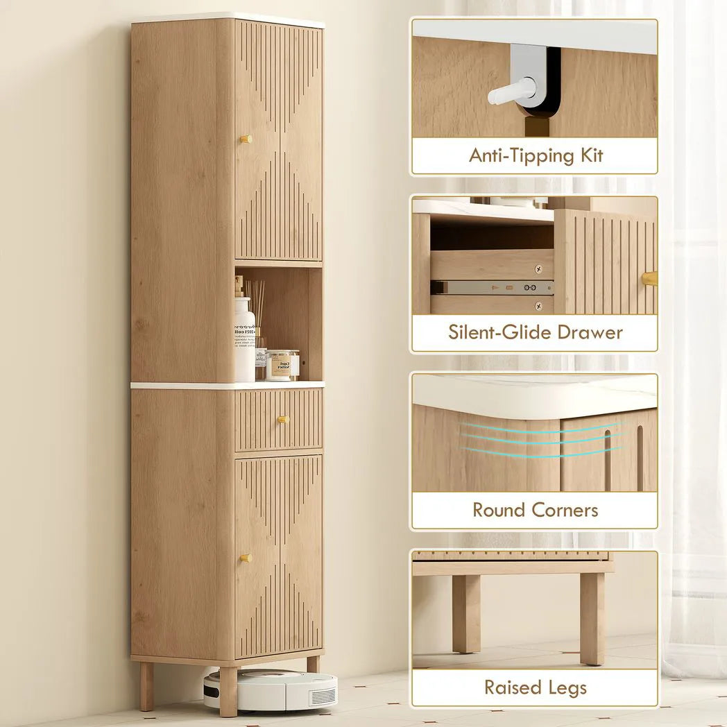 HOMCOM Slim Tall Bathroom Cabinet with Drawer and Adjustable Shelves – Scandinavian Style Storage, Wood-Effect