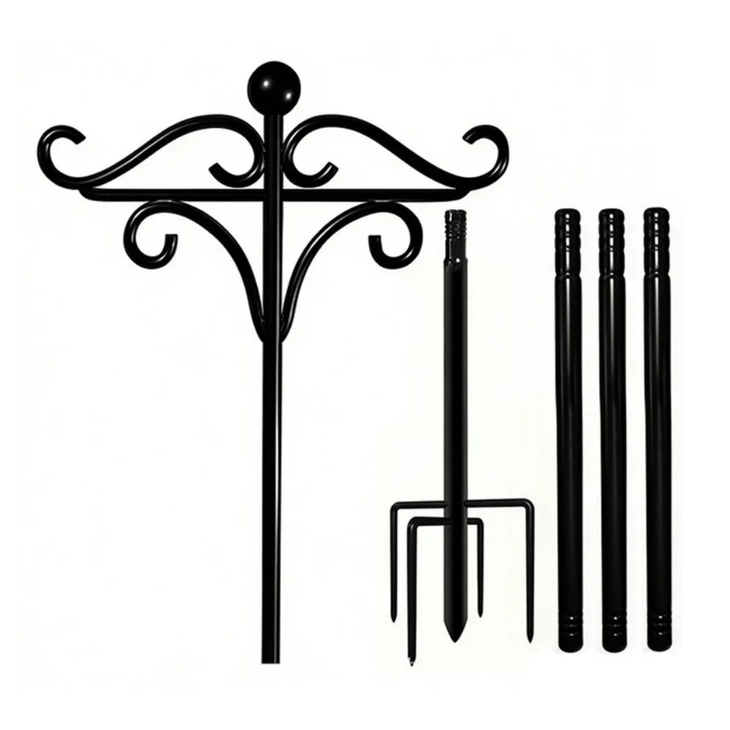 Heavy Duty Bird Feeder Pole Stand with Double Shepherd's Hooks – 193cm Adjustable Garden Feeding Station