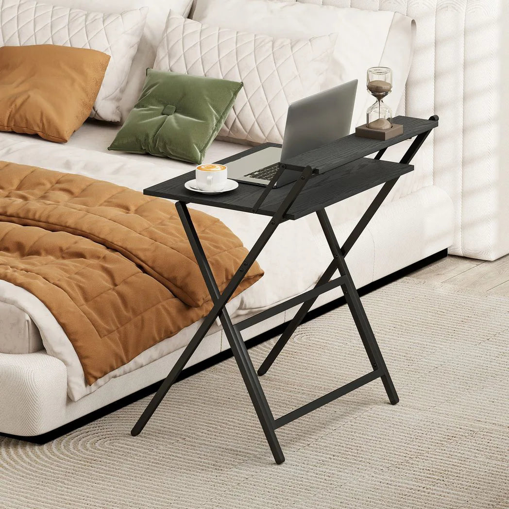 HOMCOM 70 cm Folding Computer Desk with Monitor Shelf – Compact Foldable Home Office Table, Black