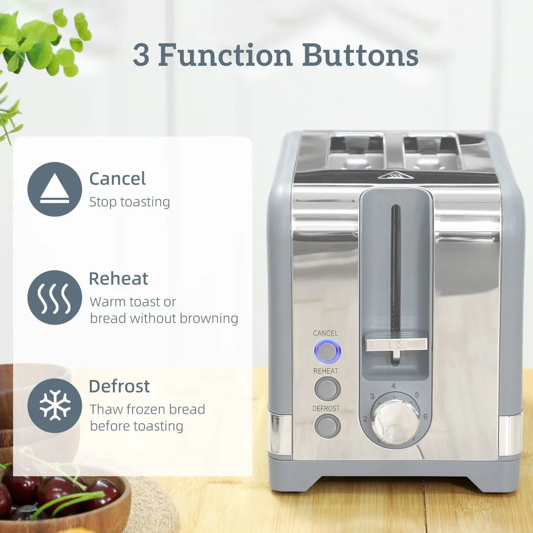 HOMCOM Kettle and Toaster Set with 3000W 1.7L Rapid Boil Kettle and 2-Slice Toaster – Textured Grey