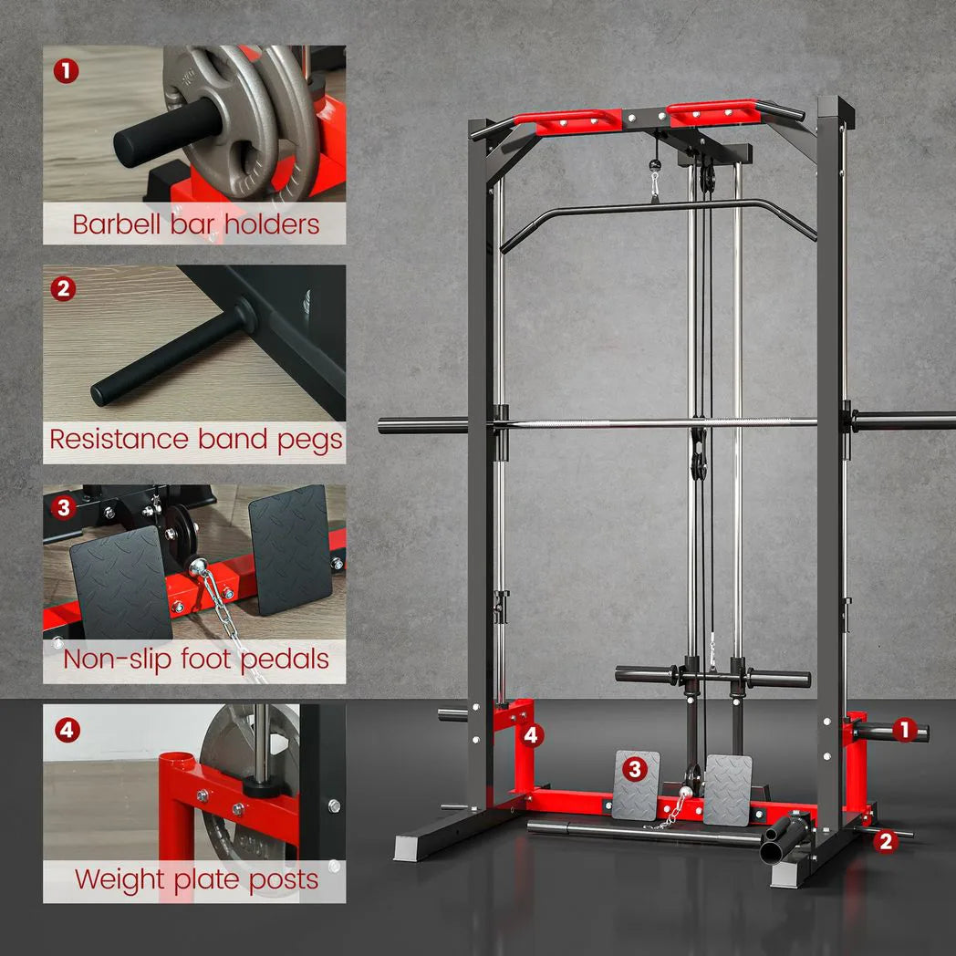 SPORTNOW Cable Crossover Machine with Pull Up Bar, Lat Pull Down & Squat Rack – Multi-Function Power Rack