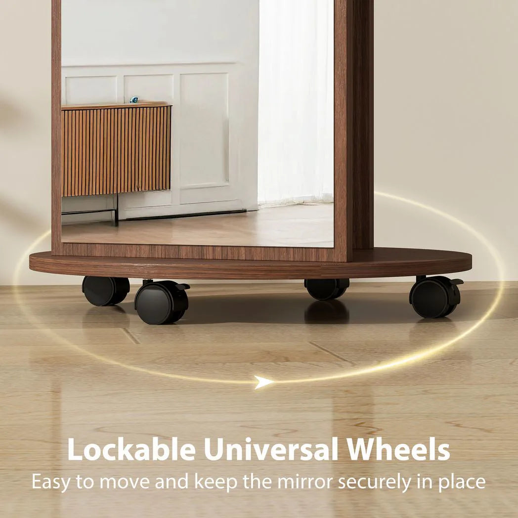 HOMCOM 2-in-1 Full Length Mirror with Storage Shelves, Floor Mirror with 4 Wheels, Coat Rack, Hooks