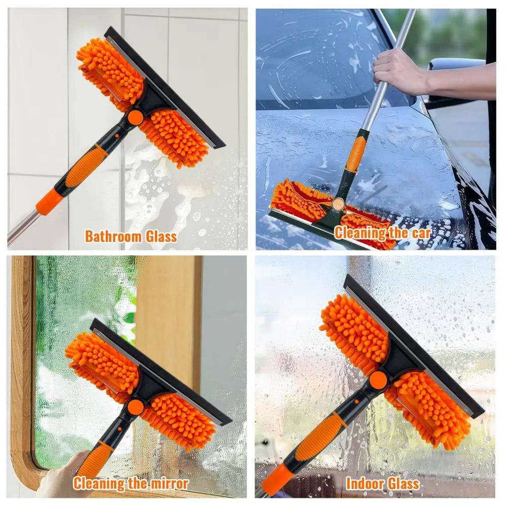 4.5m Telescopic Window Cleaning Kit with Rotating Squeegee and Chenille Cloth – Extendable Pole for High Windows