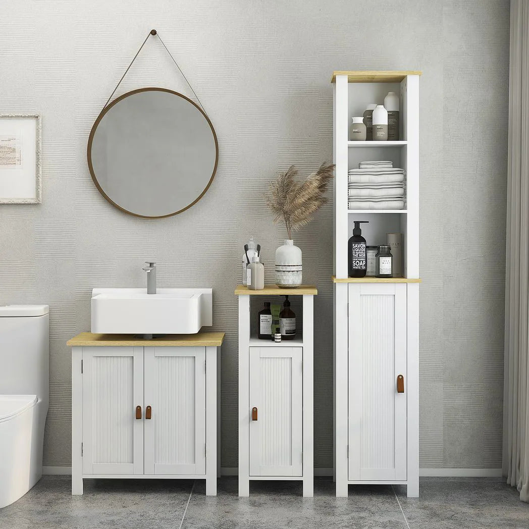kleankin Under Sink Bathroom Cabinet with U-Shaped Cut-Out – For Basins Without Pedestal, White