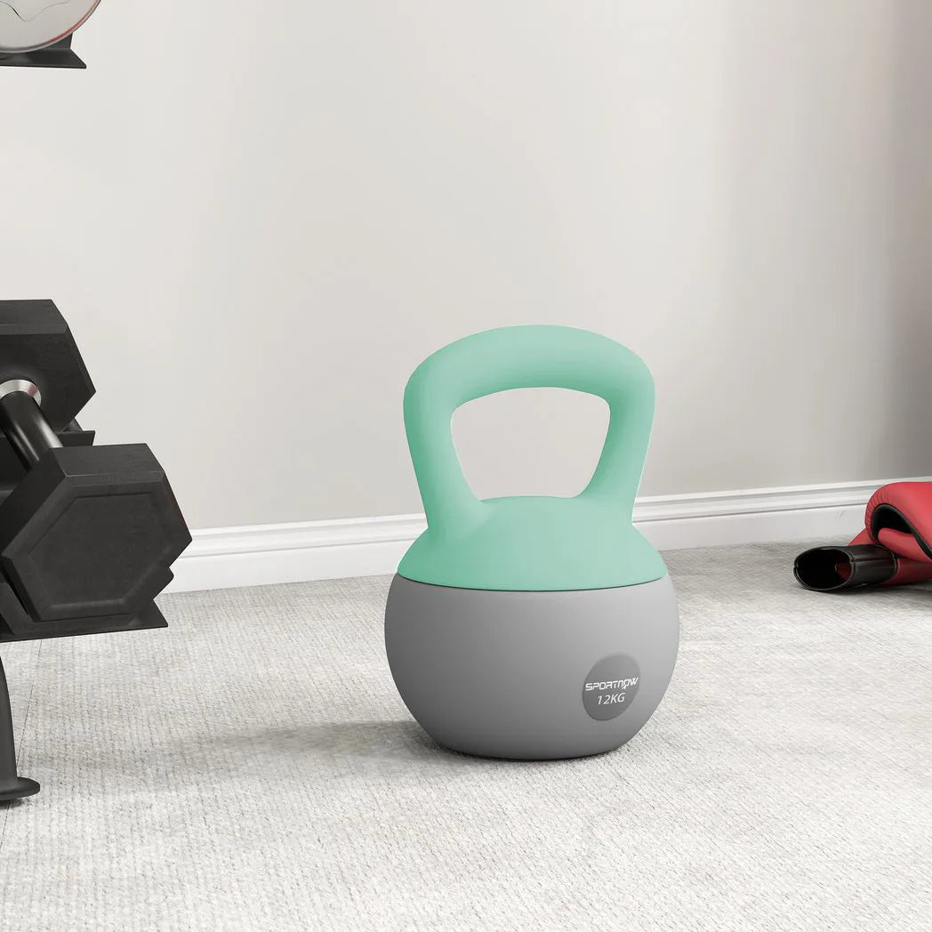 SPORTNOW 12kg Soft Kettlebell with Wide Non-Slip Handle & Flat Base – Home Gym Strength Training, Green/Grey