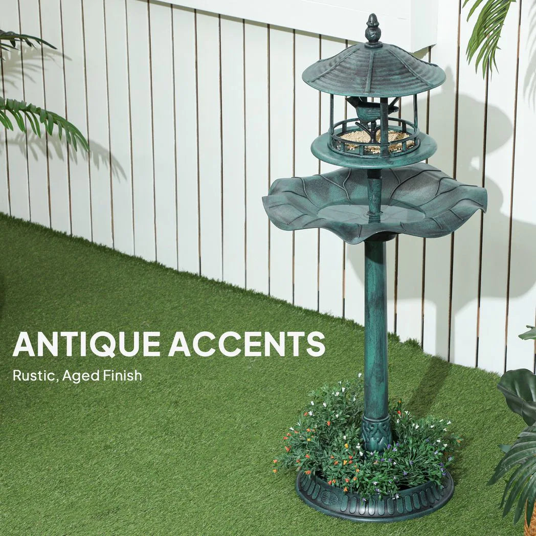 Outsunny 3-in-1 Garden Bird Bath, Freestanding Birdbath with Large Water Basin, Underneath Flower Planter