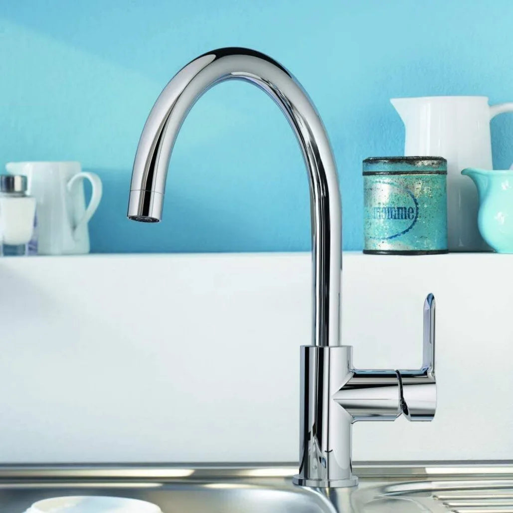 Kitchen Sink Mixer Tap with 360° Swivel Spout & Single Lever – Retractable Hot & Cold Mono Tap, Chrome