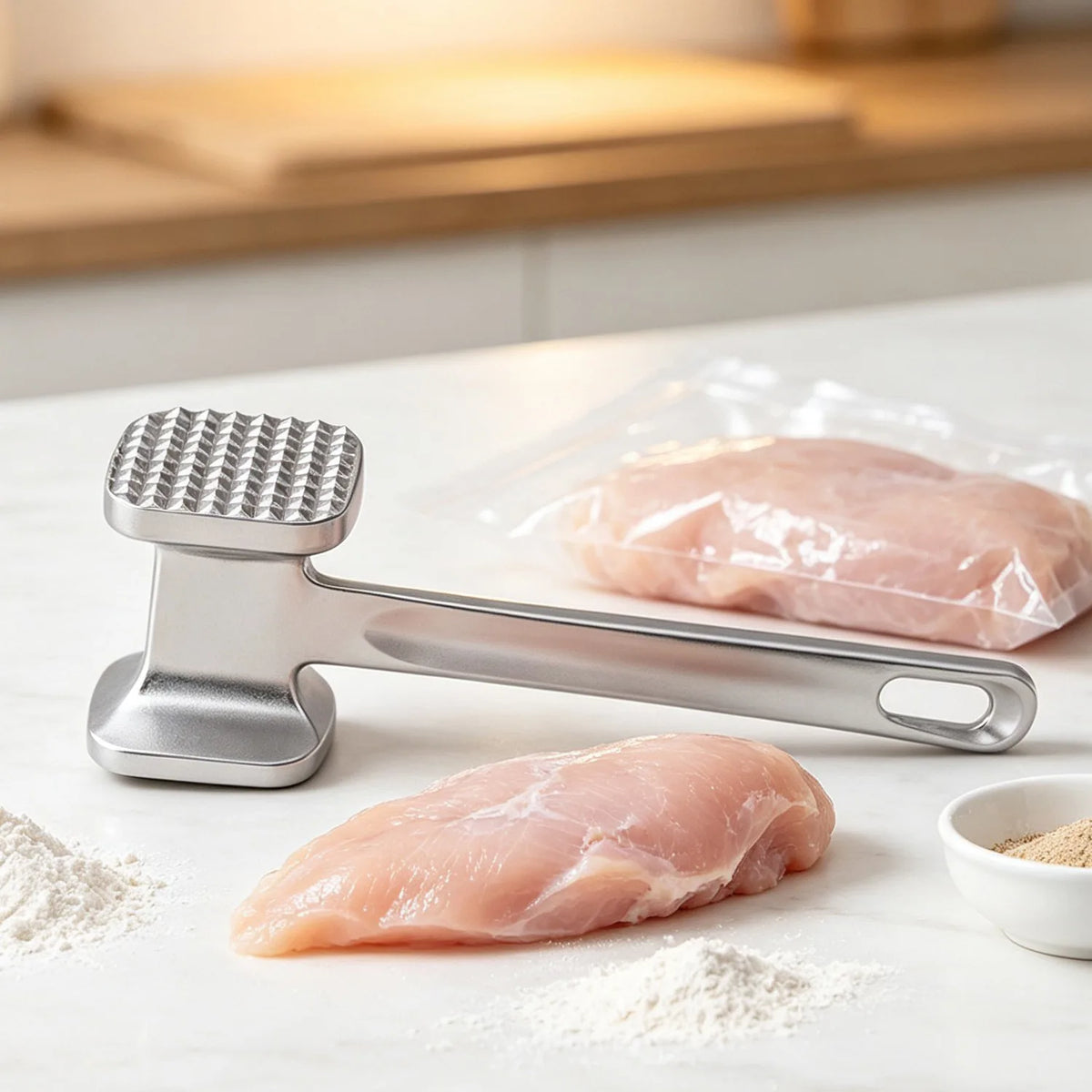 Dual-Sided Meat Mallet Tenderiser, Aluminium Alloy with Ergonomic Handle – Steak, Pork & Chicken Kitchen Hammer