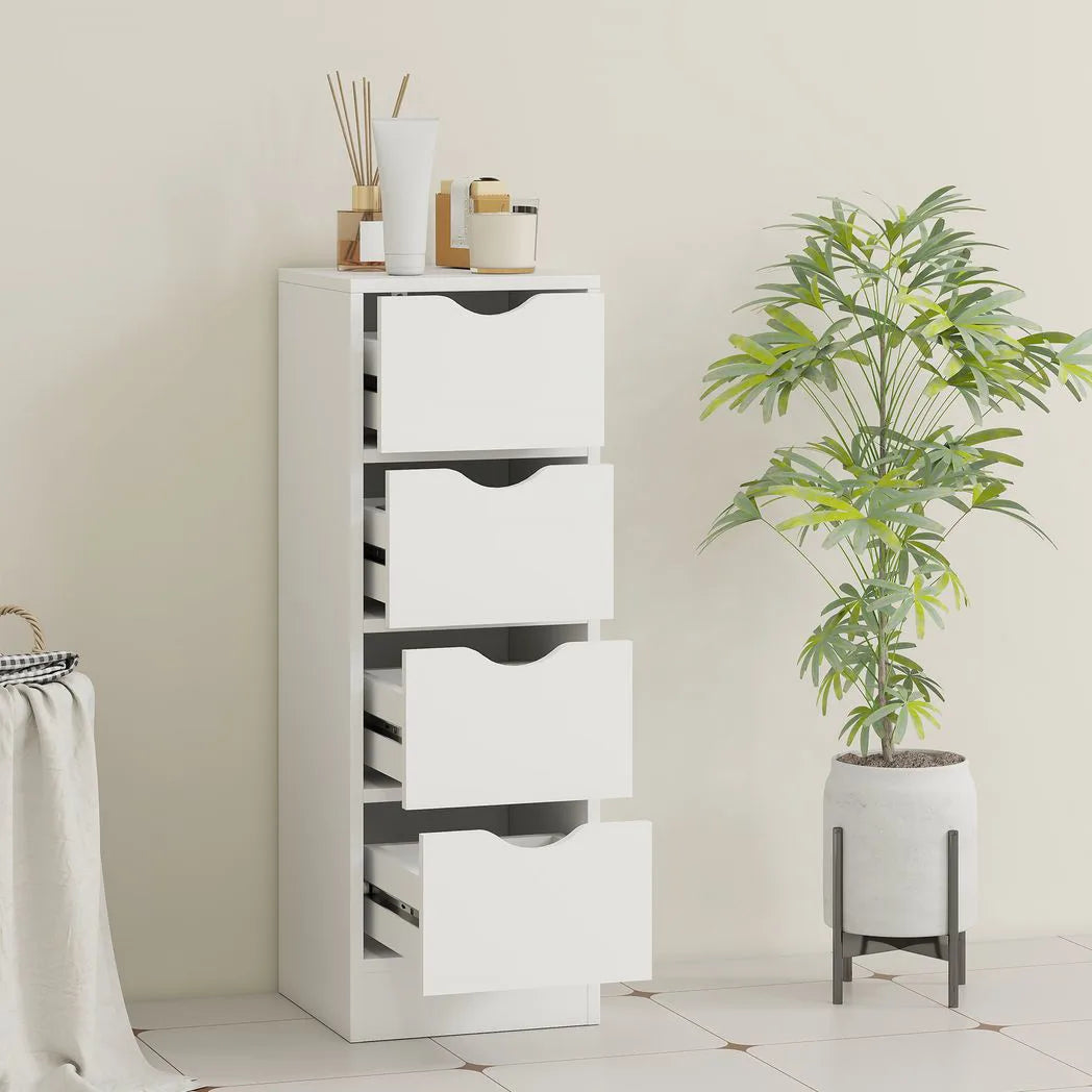 HOMCOM 4-Drawer Narrow Bathroom Cabinet, Freestanding Storage Unit with Groove Handles for Small Spaces, White