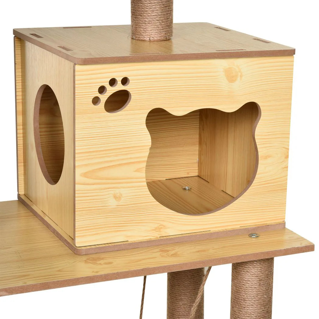 PawHut 130cm Plush Cat Tree with Five Scratching Posts, Two Perches, Cat House & Hammock