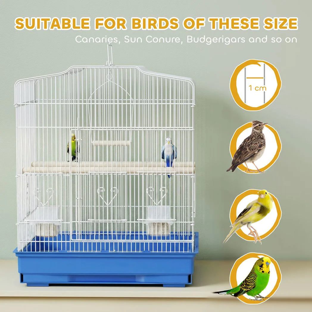 PawHut Large Metal Bird Cage with Perches, Feeders and Swing – For Budgies, Parakeets and Finches, Blue