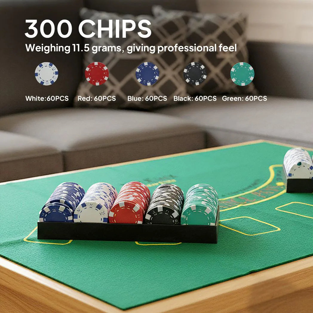 SPORTNOW 300-Piece Poker Chip Set with Card Shuffler, Card Shoe, Mat & Case – Texas Hold'em Set, Silver Tone
