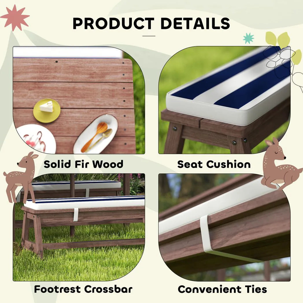 AIYAPLAY Kids Wooden Picnic Table and Bench Set with Cushions and Removable Umbrella – Outdoor Patio Garden Furniture, Navy Blue
