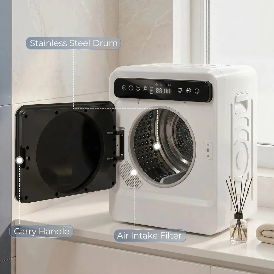 HOMCOM 5kg Vented Tumble Dryer, 1000W with Sensor Auto-Stop – Compact Freestanding or Stackable Clothes Dryer