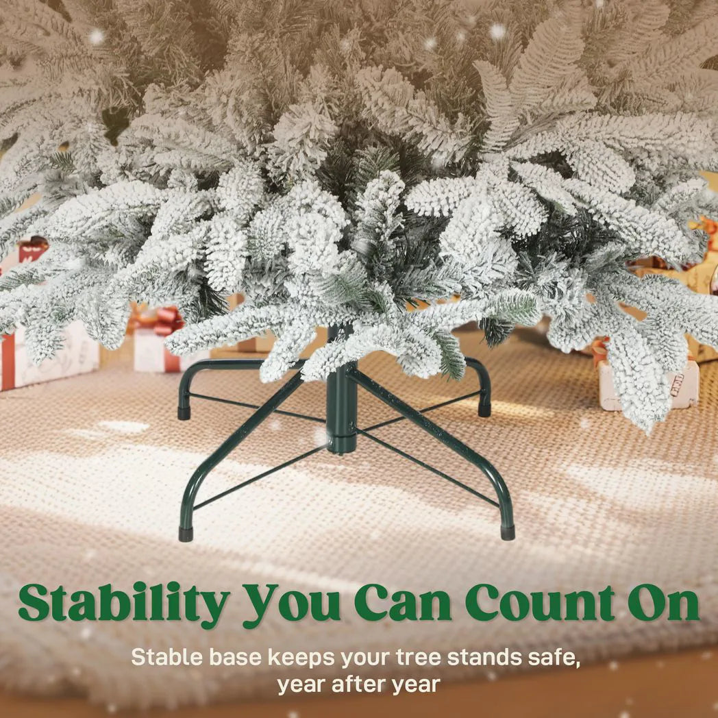 HOMCOM 5ft Artificial Flocked Christmas Tree with 717 Branches – Hinged Xmas Tree, Foldable Metal Stand