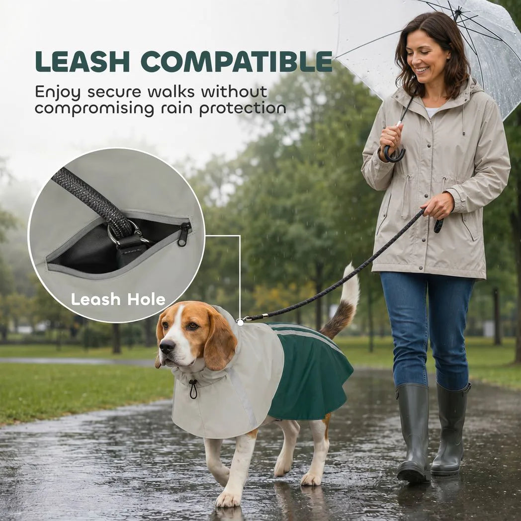 PawHut Waterproof Dog Raincoat with Hood – Breathable, Reflective, Leash Hole, Medium Dogs, Green