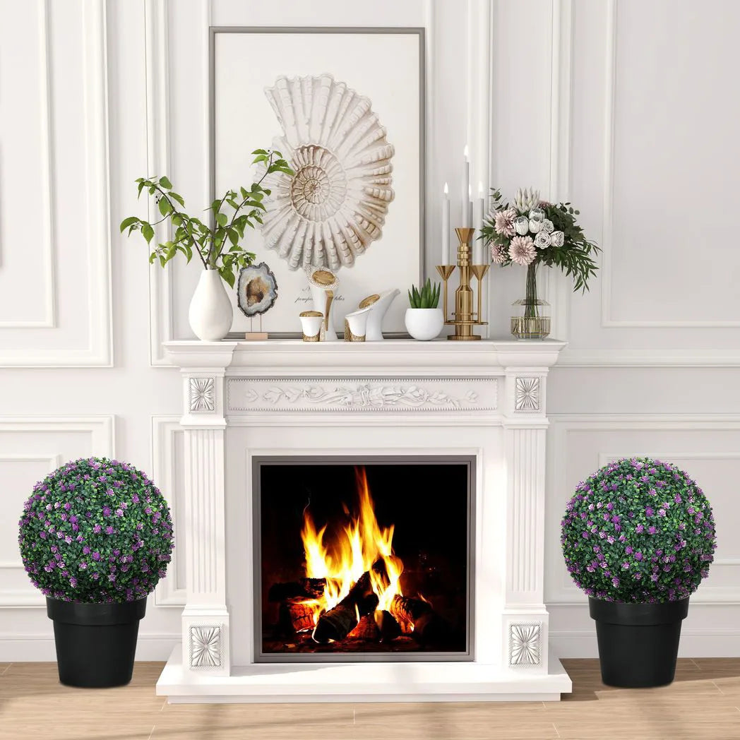 HOMCOM Set of Two Artificial Boxwood Balls Plants – Purple