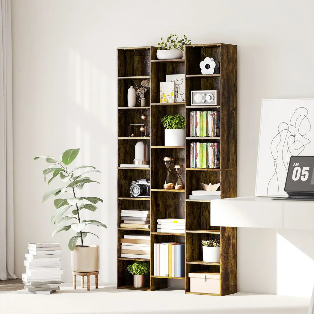 HOMCOM 21-Compartment Tall Bookshelf with 10 Adjustable Shelves and Anti-Tipping Hardware – Brown