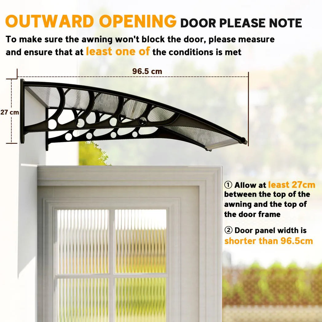 Outsunny Front Door Canopy with Polycarbonate Panels, 103 x 96.5cm – Outdoor Rain Shelter for Window and Porch, Clear