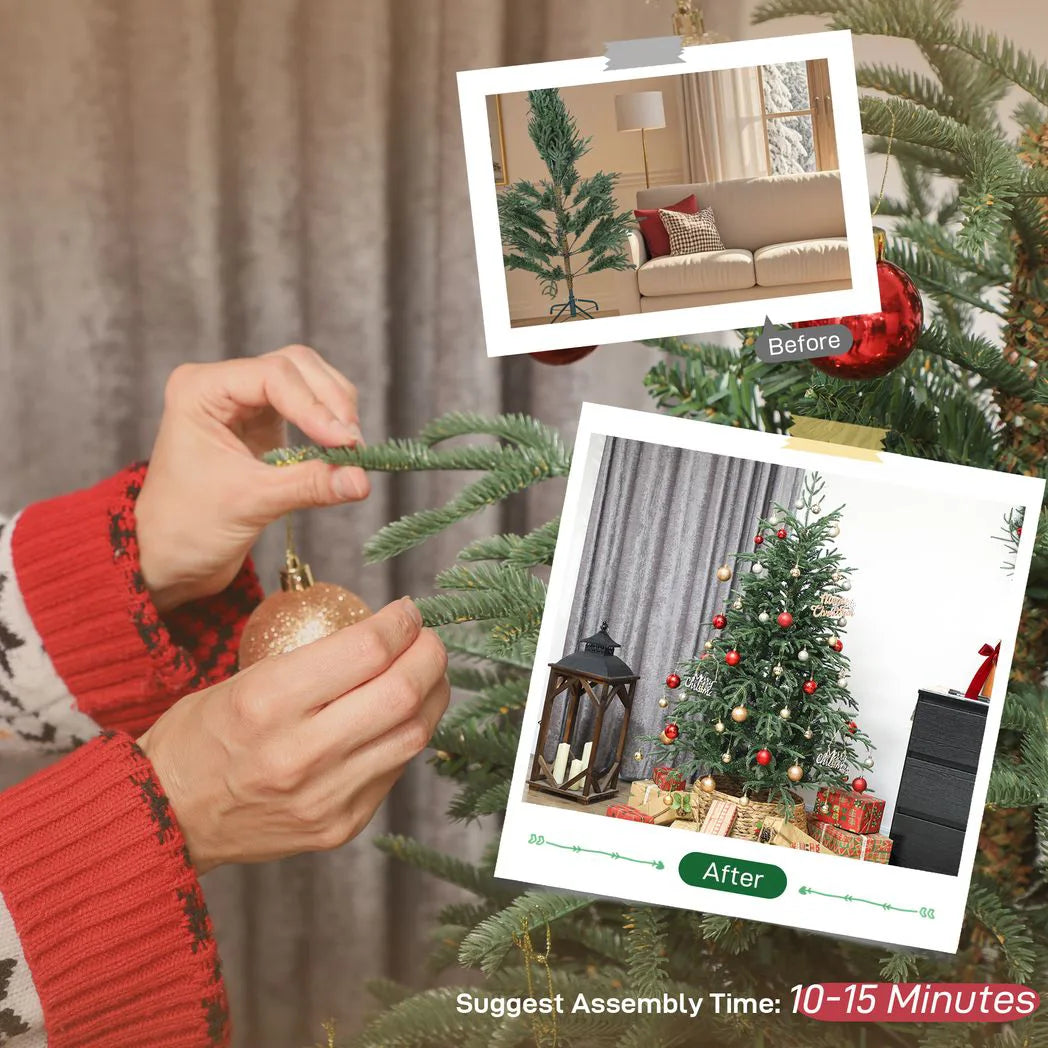 HOMCOM 5ft Full Spruce Artificial Christmas Tree with 1375 Dense Tips & Foldable Metal Stand – Green