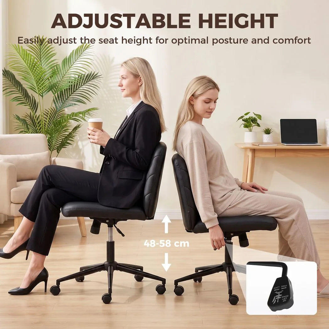 HOMCOM Armless Home Office Chair with 62cm Wide Seat & Rocking Function – Cross-Legged Swivel Chair, Black
