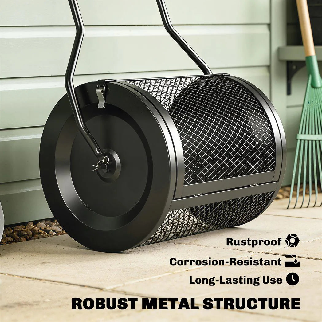 Outsunny 20" Compost and Peat Moss Spreader – 75L Metal Mesh Roller with Detachable U-Shaped Handle