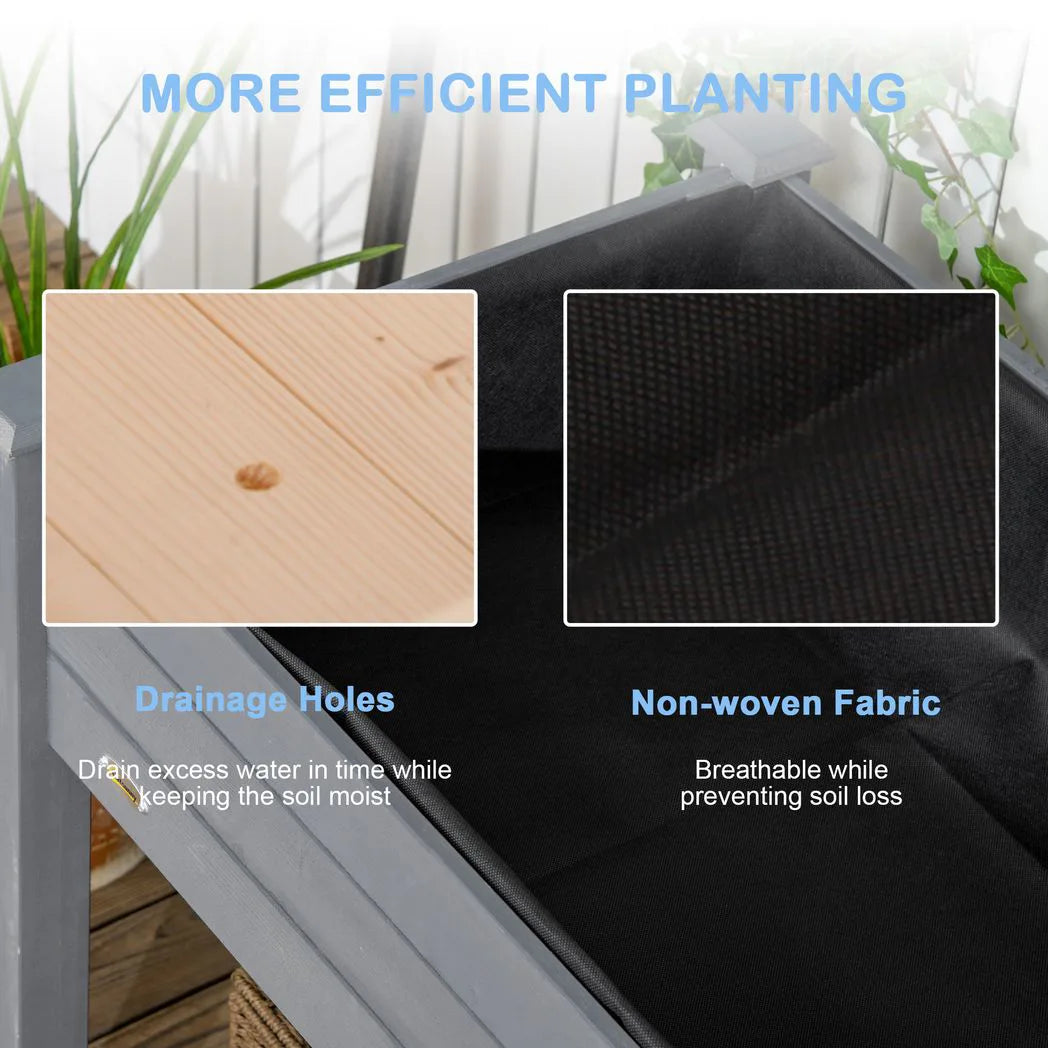 Outsunny Raised Garden Bed with Removable Liner, Fir Wood Elevated Planter Box – Flowers, Vegetables & Herbs, Dark Grey