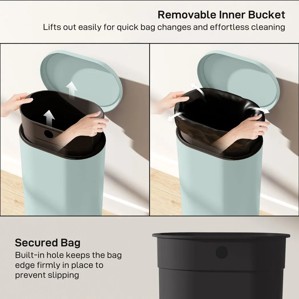 HOMCOM 30L Pedal Kitchen Bin with Soft-Close Lid & Removable Bucket – Curved Modern Design, Green