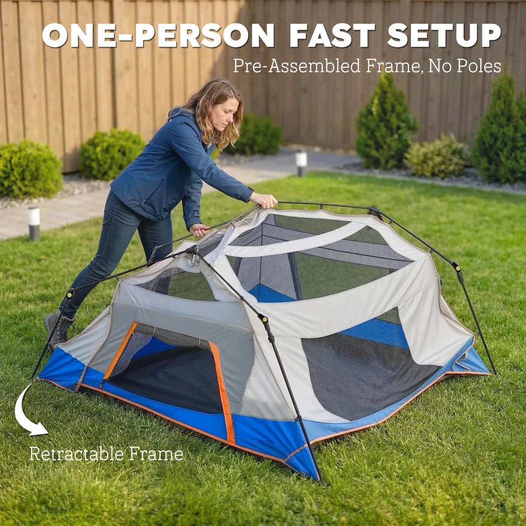 Outsunny 4 Person Cabin Tent with Easy Setup Frame, 3000mm Waterproof & Removable Roof – Family Camping Tent, Blue