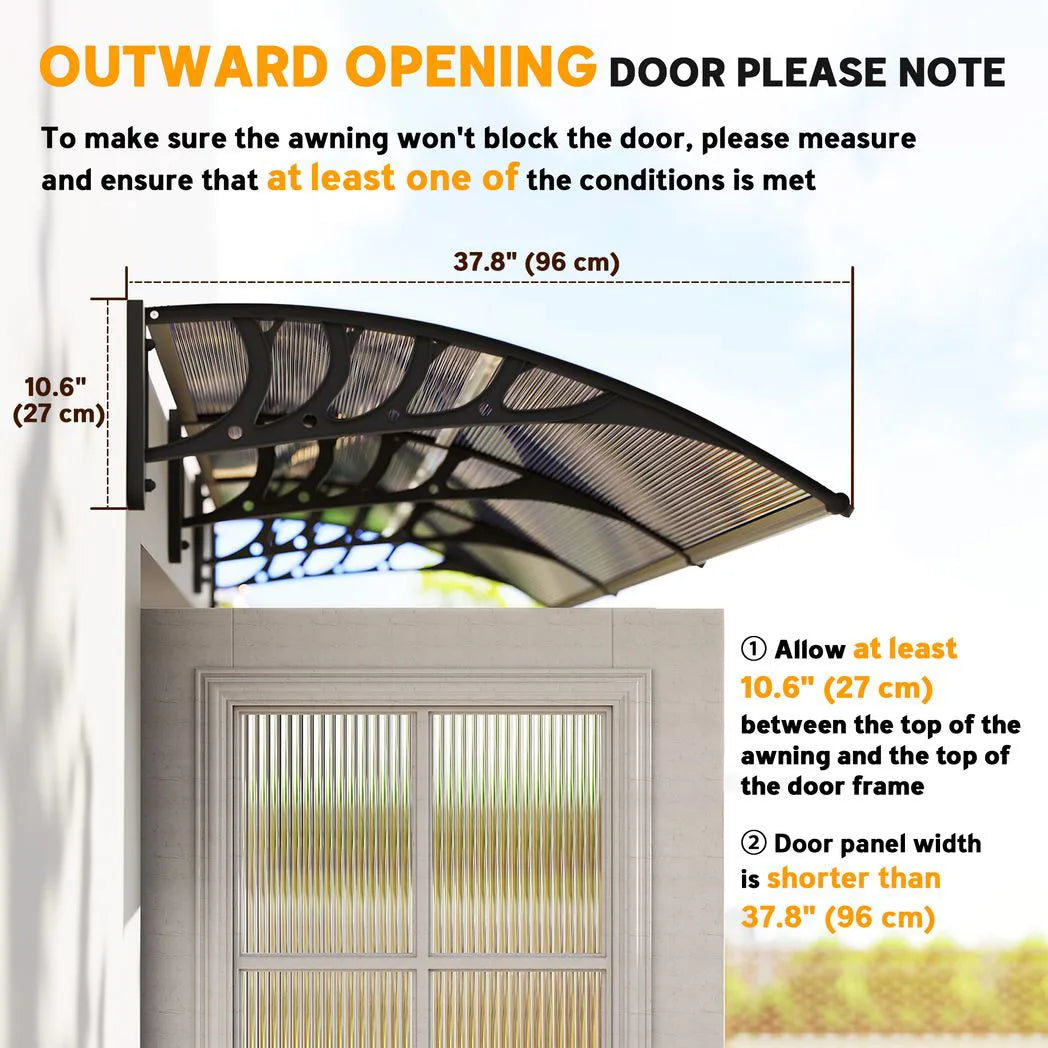 Outsunny 303 x 96cm Front Door Canopy with Polycarbonate Panels – UV-Resistant Rain Shelter Awning, Brown