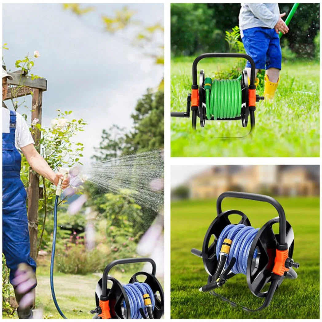 Portable Garden Hose Pipe Reel Cart Free Standing Holder Water Hose 20m UK